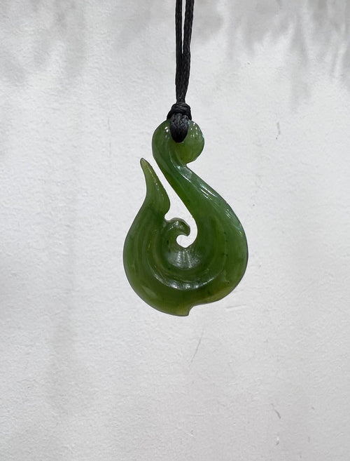 Greenstone Pendant Fish Hook Koru 44mm