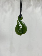 Greenstone Pendant Fish Hook Koru 40mm