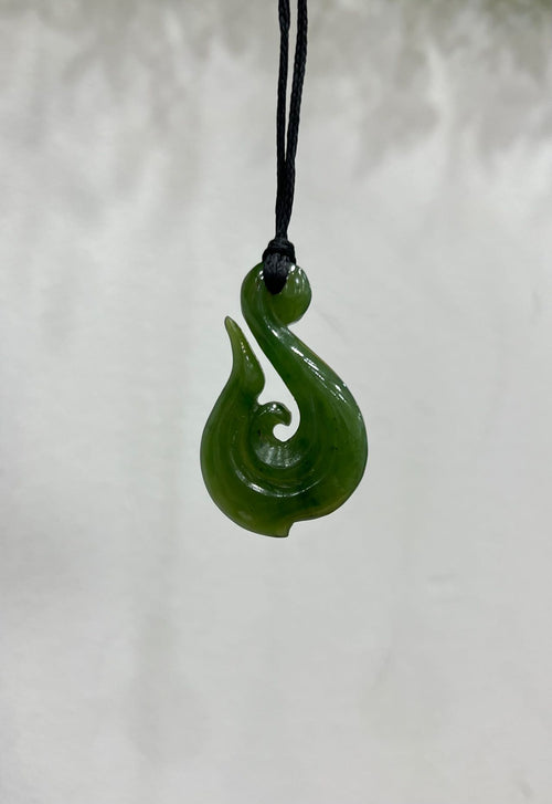 Greenstone Pendant Fish Hook Koru 40mm