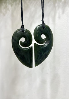 Greenstone Pendant Heart Pair (Set of 2)