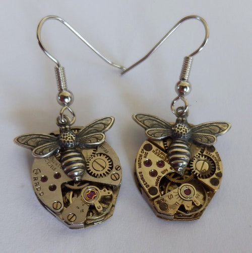 Timepiece earrings - dragonflies or bee
