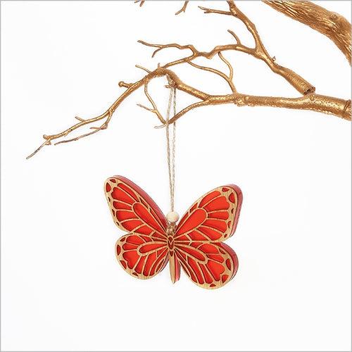Hanging Ornaments Monarch Butterfly Red Satin Acrylic