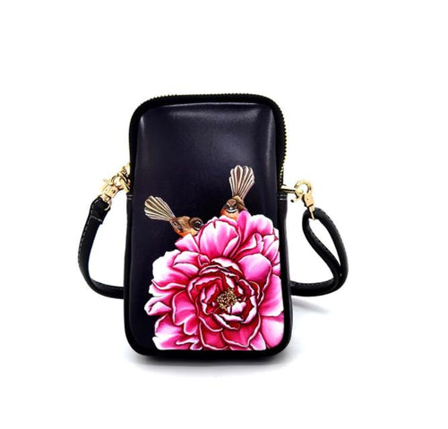 Cell Phone Bag -Fantails and Pink Flower