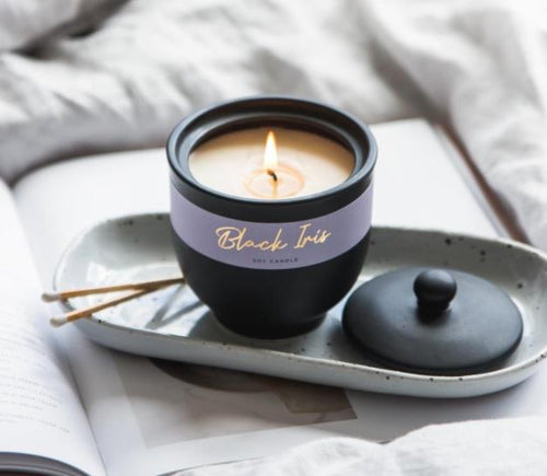Black Iris Soy Candle in Black Pot