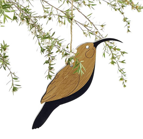 Hanging Ornament - Huia (Bamboo+Black Satin Acrylic)