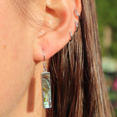 Paua and Sterling  Silver  Rectangle Earrings