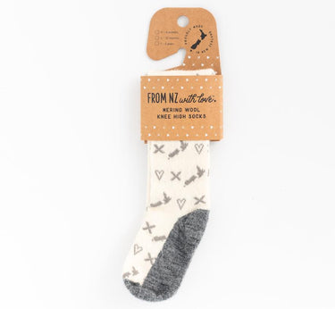 Merino Wool Knee High Socks White and Grey