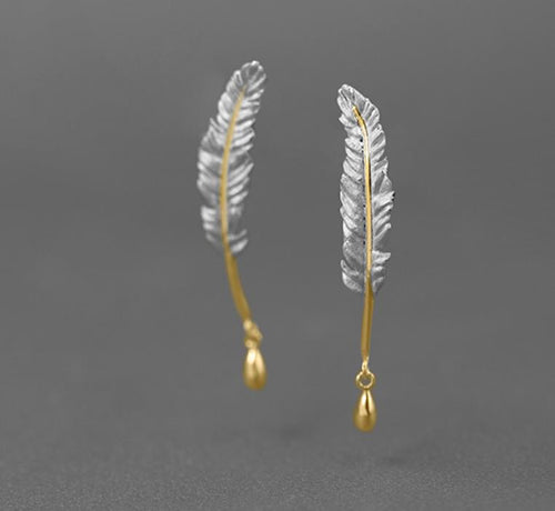 Sterling Silver Earrings - Feather Drop
