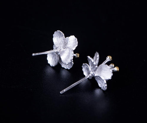 Sterling Silver Earrings - Iris Flower