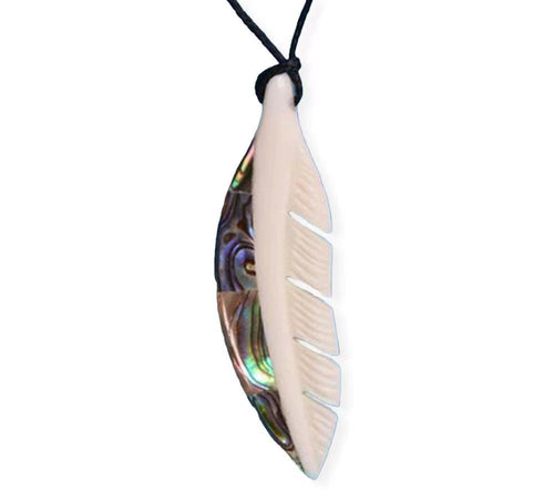 Cow Bone Necklace - Feather Paua