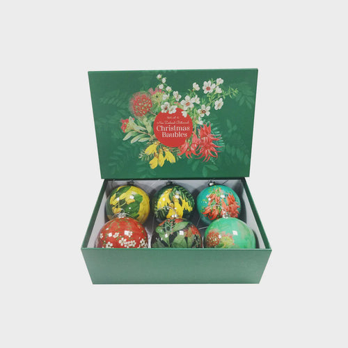 Box of Six Flora Christmas Baubles