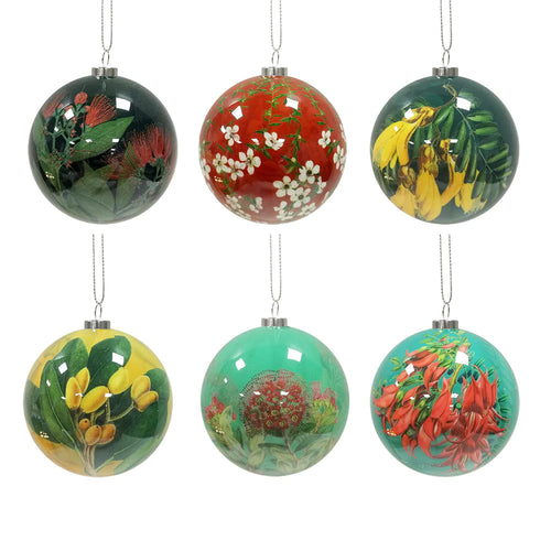 Box of Six Flora Christmas Baubles