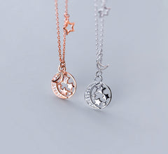 Sterling Silver Necklace - Geometric Moon Star