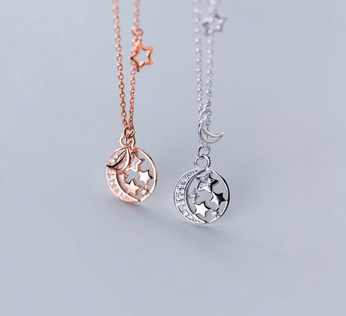 Sterling Silver Necklace - Geometric Moon Star