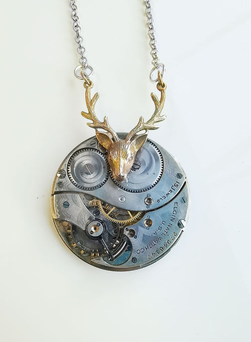 Large Silver Pendant With Bronze Stag's Head