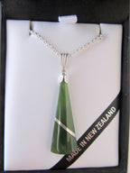 Greenstone wedge-shaped pendant (3.2cm) with silver thread