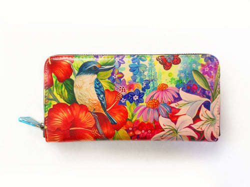 Kingfisher Hibiscus Leather Long Wallet