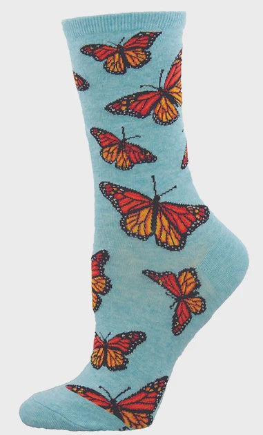 Women Cotton Socks -Social Butterfly - Blue Heather