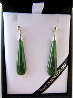 Drop-shaped NZ Greenstone Earrings set in silver (3cm)