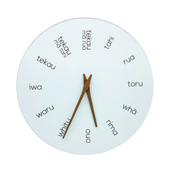 Te Reo Wooden Clock White