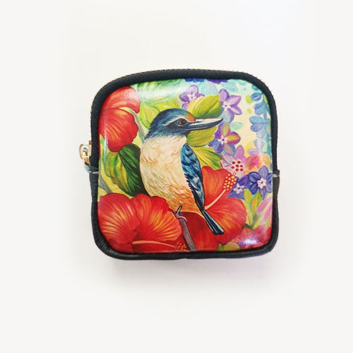 Kingfisher Hibiscus Leather Coin Purse