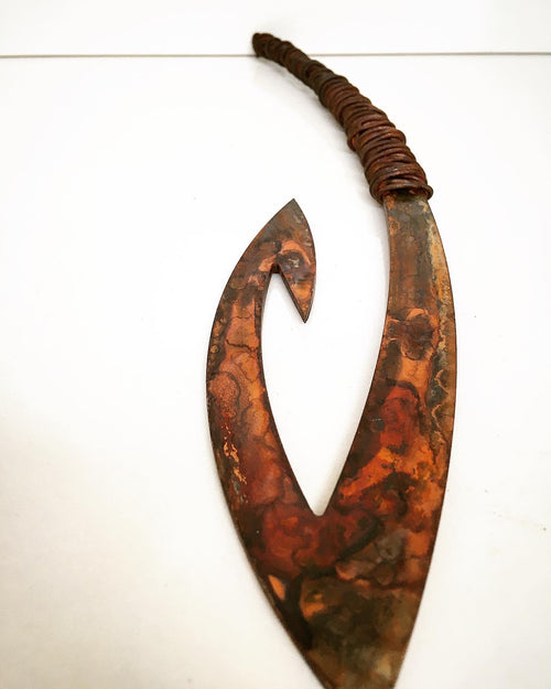 Rusty Matika - Corten Fish hook Grounded Art NZ