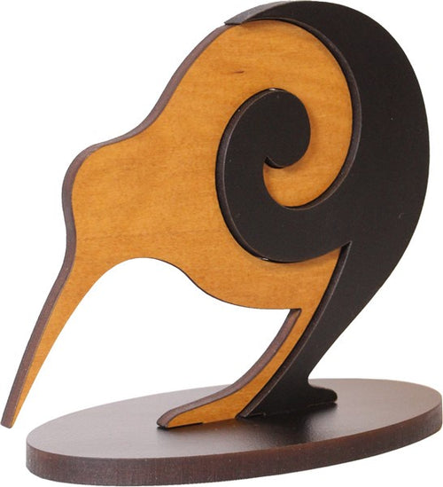 NZ Made Standing Rimu Art Kiwi