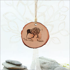 Wood Slice Hanging Ornament - Filigree Kiwi