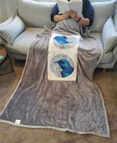 Cushion Blanket - Round Fantail Blue