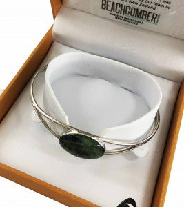 Greenstone Bangle Oval Silver Plated Bxd