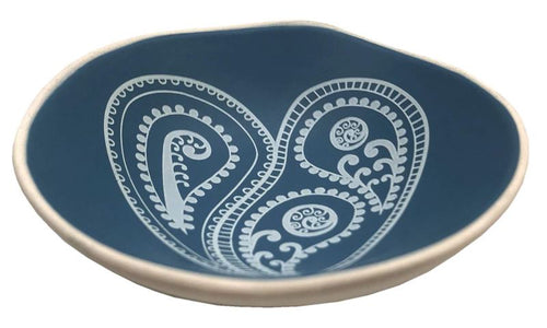 Paisley White Aroha  On blue - 7cm Porcelain Bowl
