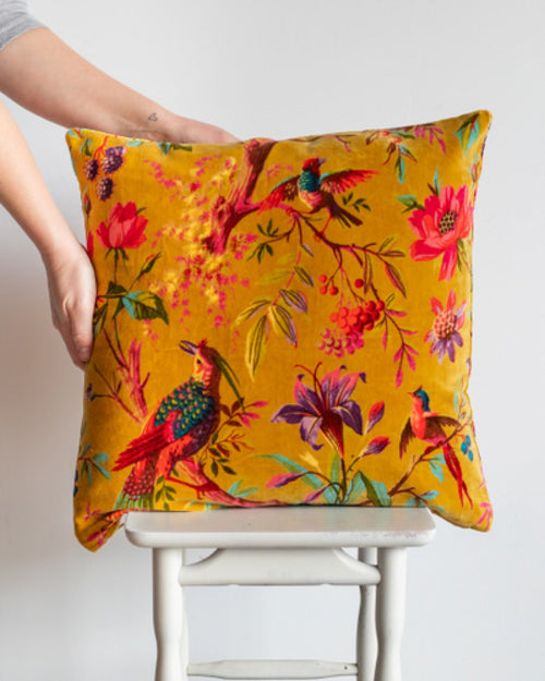 Cotton Velvet Cushion Paradise Ochre