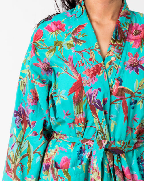 Cotton Kimono Paradise Aqua Green