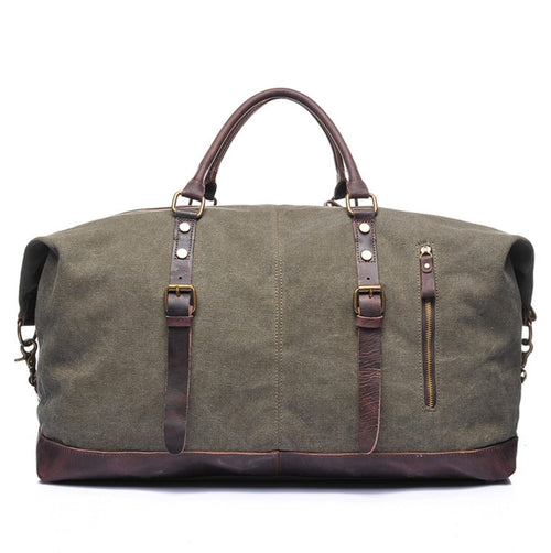 Canvas Overnight Bag with Leather Trim