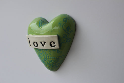 Ceramic Small Heart - Green love