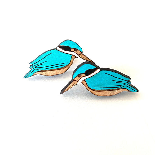 Rimu Stud Earrings - Kingfisher Bird (Kotare)