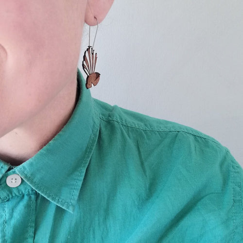 NZ Rimu Hanging Fantail earrings