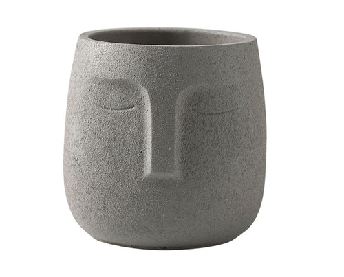 Ceramic Peaceful Face Planter - Light Grey