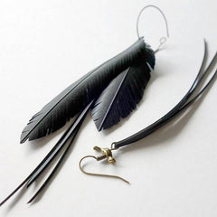 Upcycled Mis Match Feather Earrings with Birdie & Strands