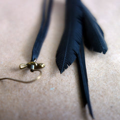Upcycled Mis Match Feather Earrings with Birdie & Strands
