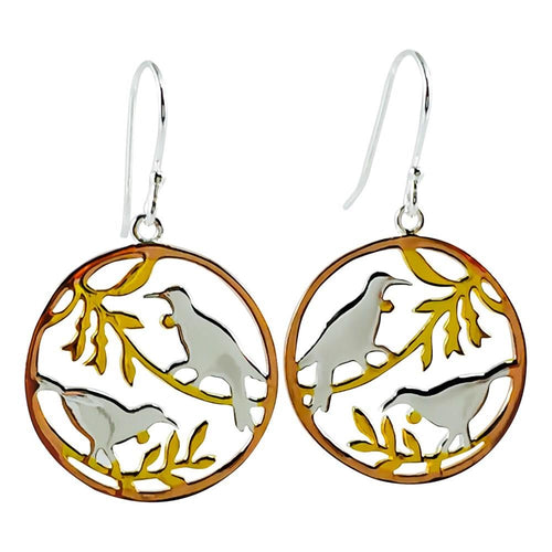 Sterling Silver Earrings - Tui in Circle Gold Plated