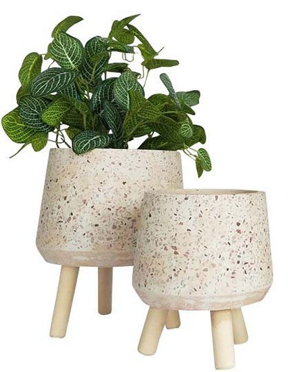 Terrazzo Planter with Legs Pink Lg 25cm